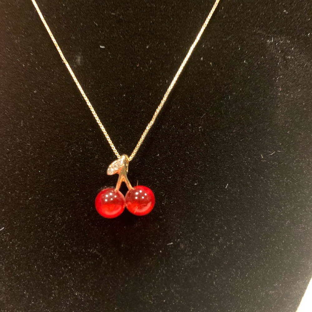 Cherry Pendant Necklace in Red and Gold
